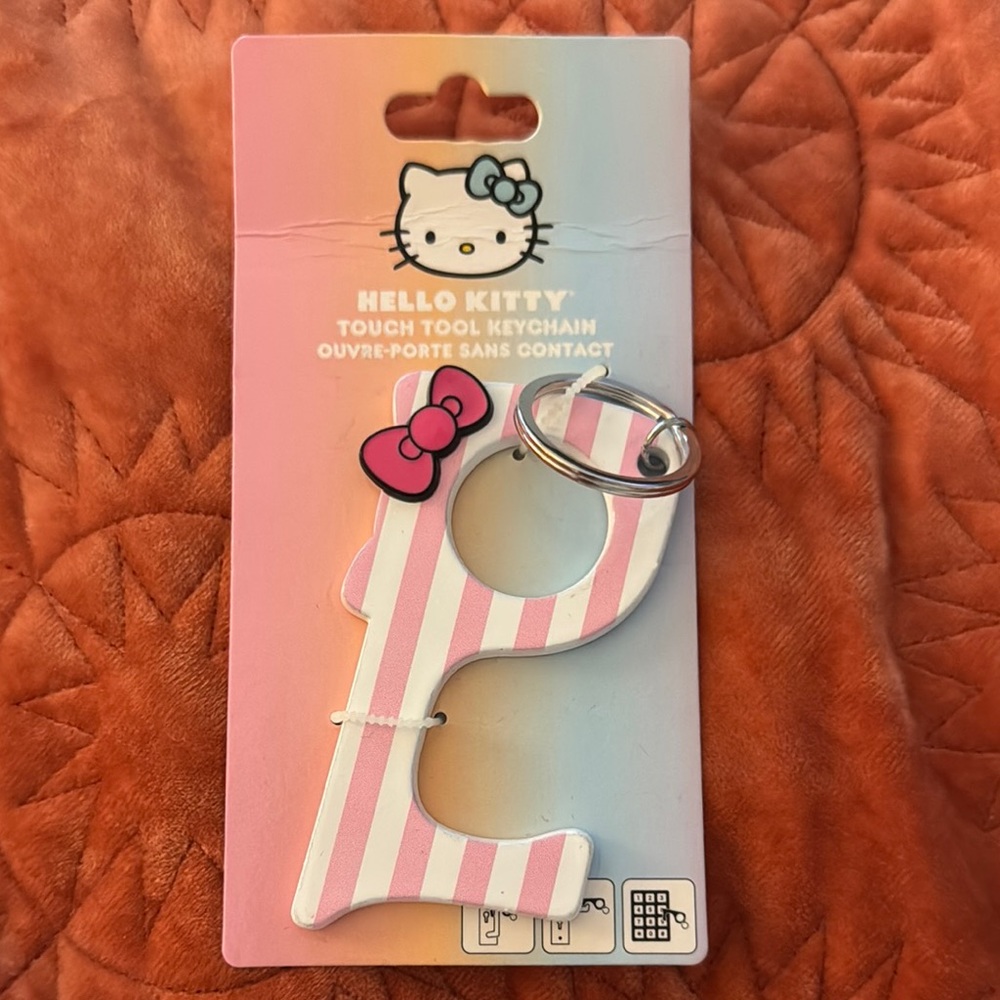 Hello Kitty Pink and White Striped Keychain
